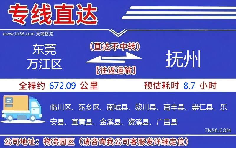 东莞万江区到抚州物流公司