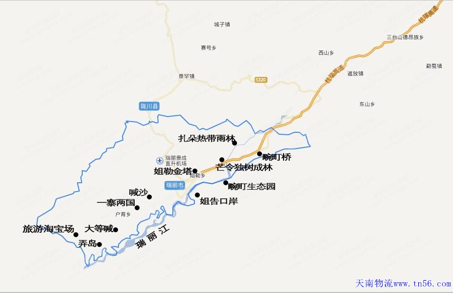 东莞到瑞丽市物流舆图